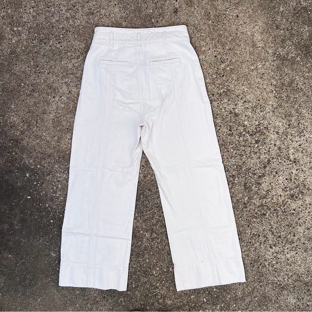 (Sold) Ann Taylor High Rise Palazzo Jeans Ecru Biege Dress Pants Size 2 Preppy - Picture 3 of 8